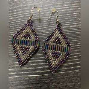 Elegant Purple and Silver Beaded Earrings